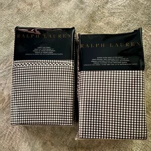 Ralph Lauren Brown and White Gingham Queen Sheet Set